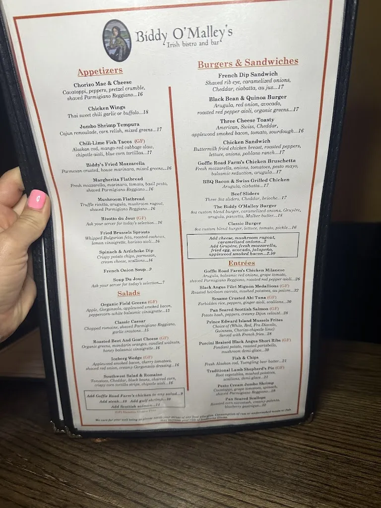 Menu_Biddy O'Malley's_Northvale, NJ_image_old_1