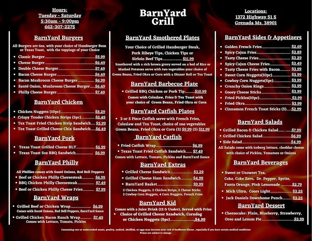Menu_BarnYard Grill_Grenada, MS_image_old_1