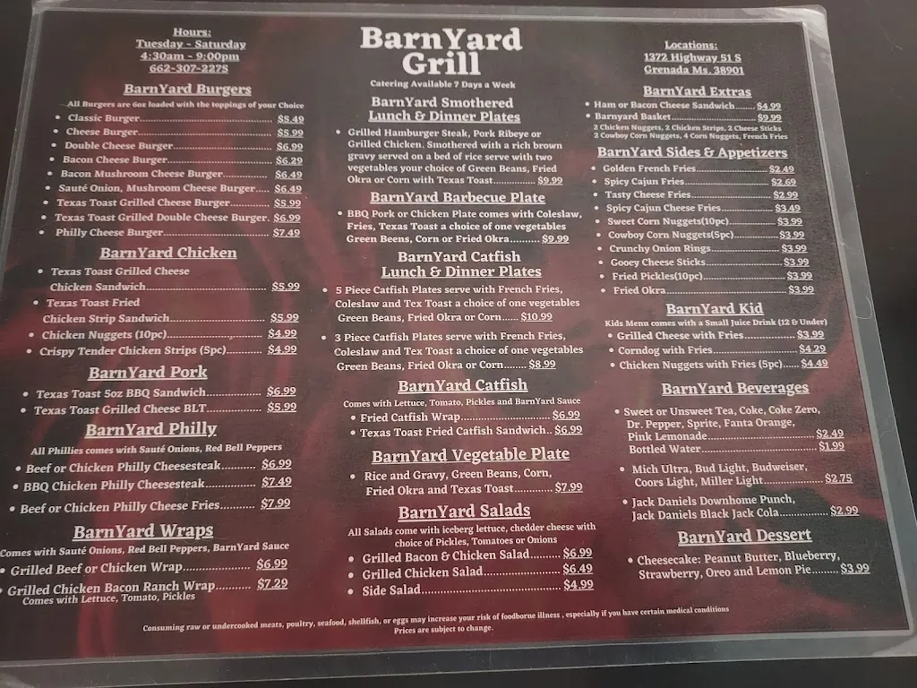 Menu_BarnYard Grill_Grenada, MS_image_old_3