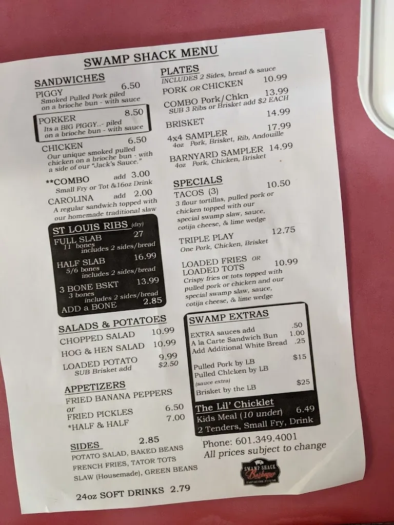 Menu_Swamp Shack BBQ_Ellisville, MS_image_old_2