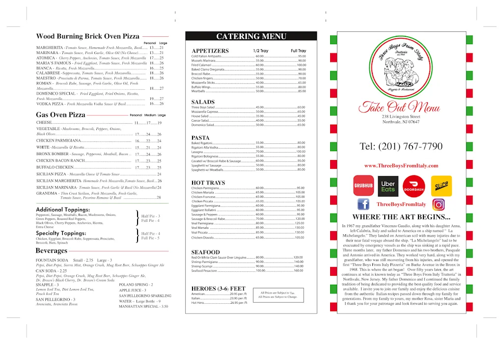 Menu_Three Boys From Italy_Northvale, NJ_image_old_1