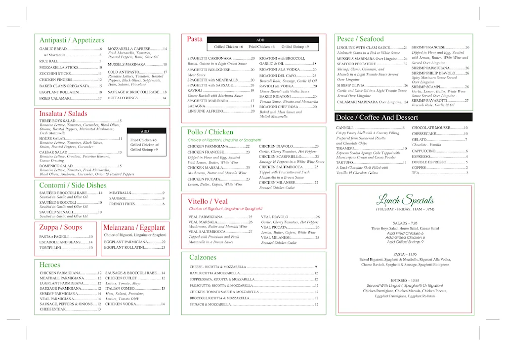 Menu_Three Boys From Italy_Northvale, NJ_image_old_2