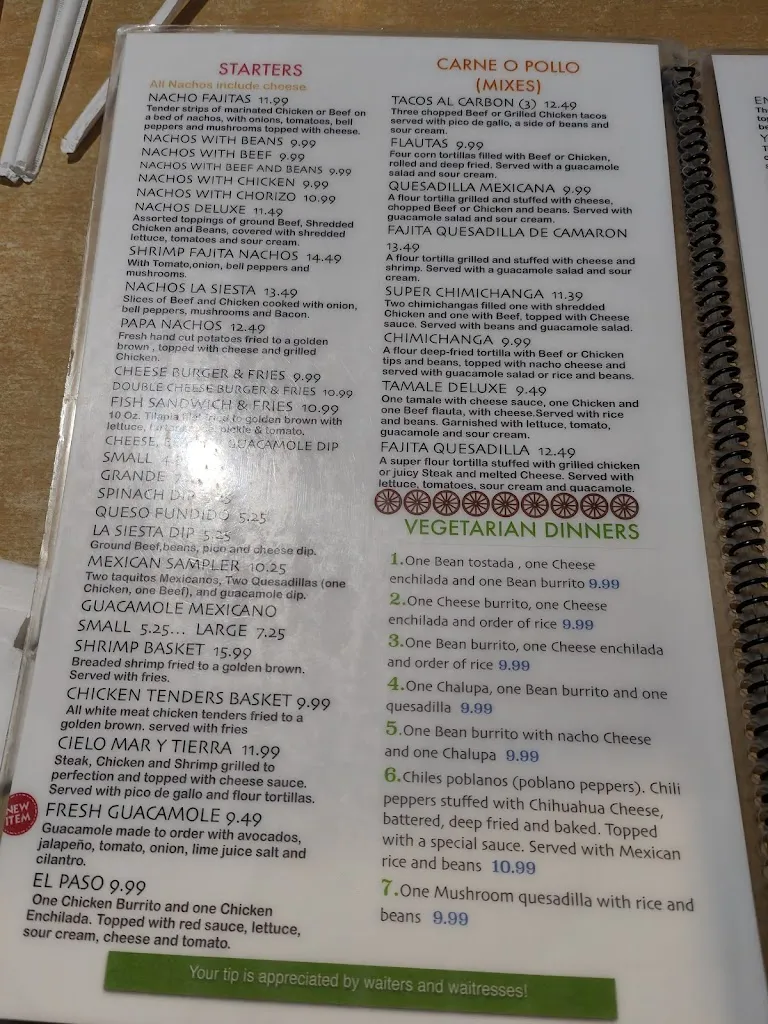 Menu_La Siesta_Hernando, MS_image_old_2