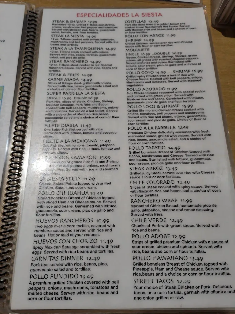 Menu_La Siesta_Hernando, MS_image_old_3