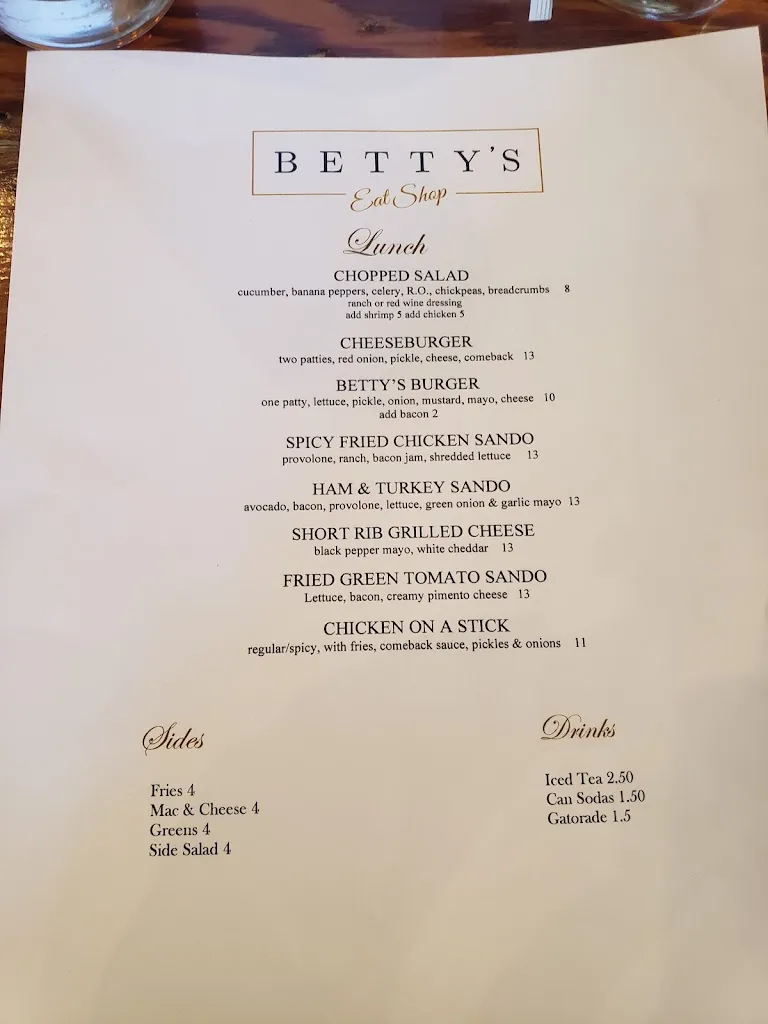 Menu_Betty's Eat Shop_Brookhaven, MS_image_old_2