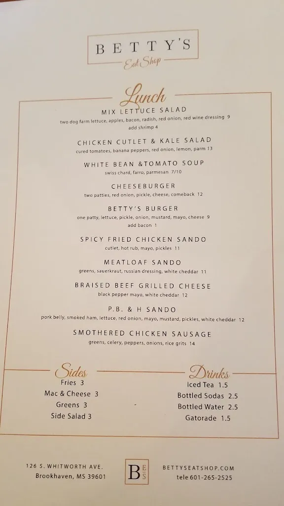 Menu_Betty's Eat Shop_Brookhaven, MS_image_old_3