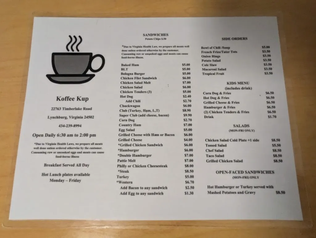 Menu_Koffee Kup_Lynchburg, VA_image_old_3