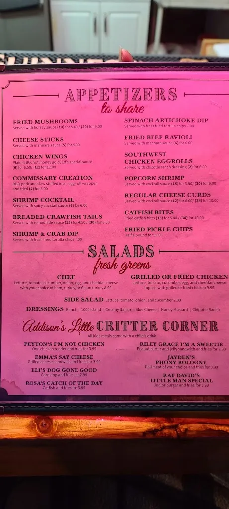 Menu_The Levee Commissary_Tunica, MS_image_old_1