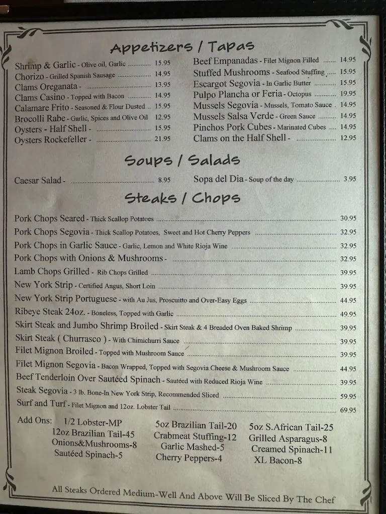 Menu_Segovia Tavern_Oakland, NJ_image_old_1