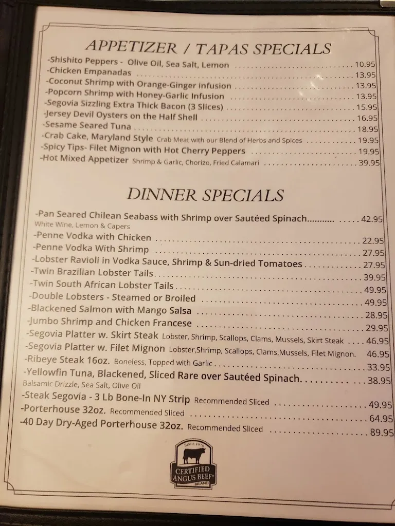 Menu_Segovia Tavern_Oakland, NJ_image_old_3