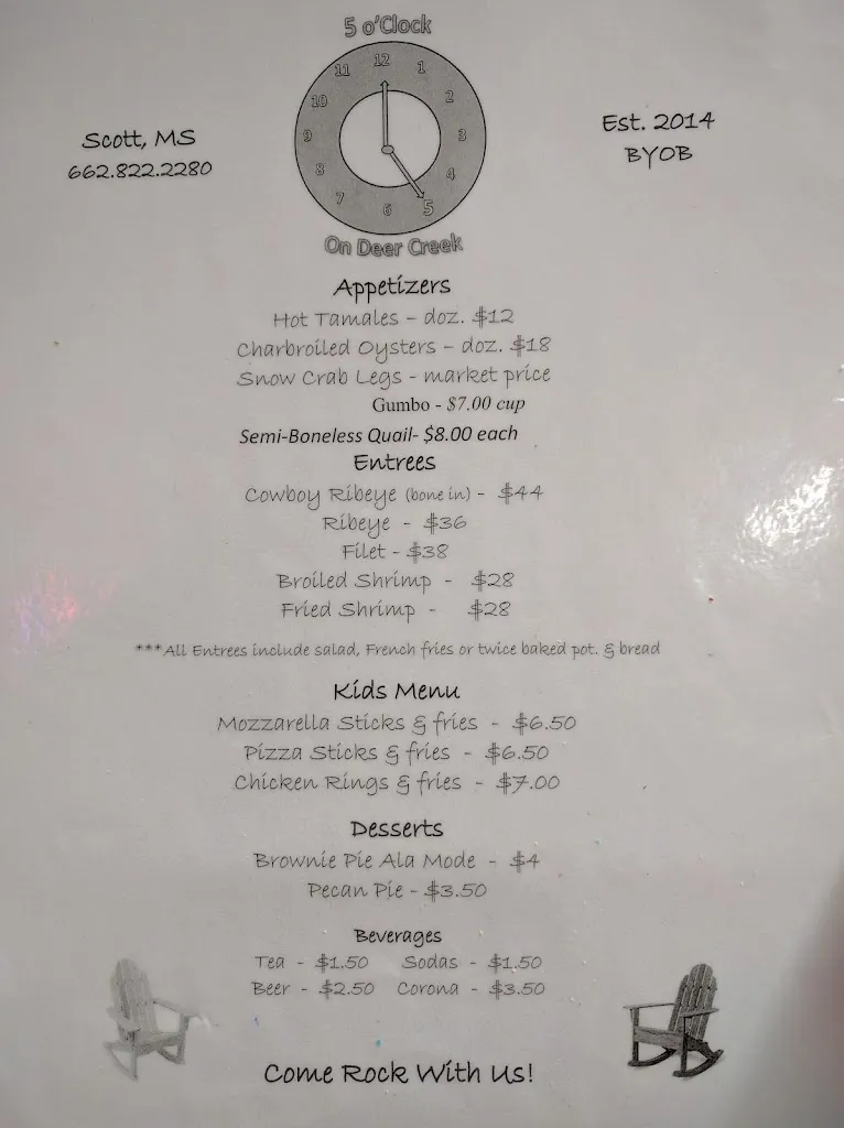 Menu_5 O'Clock on Deer Creek_MS 38772, United_image_old_1