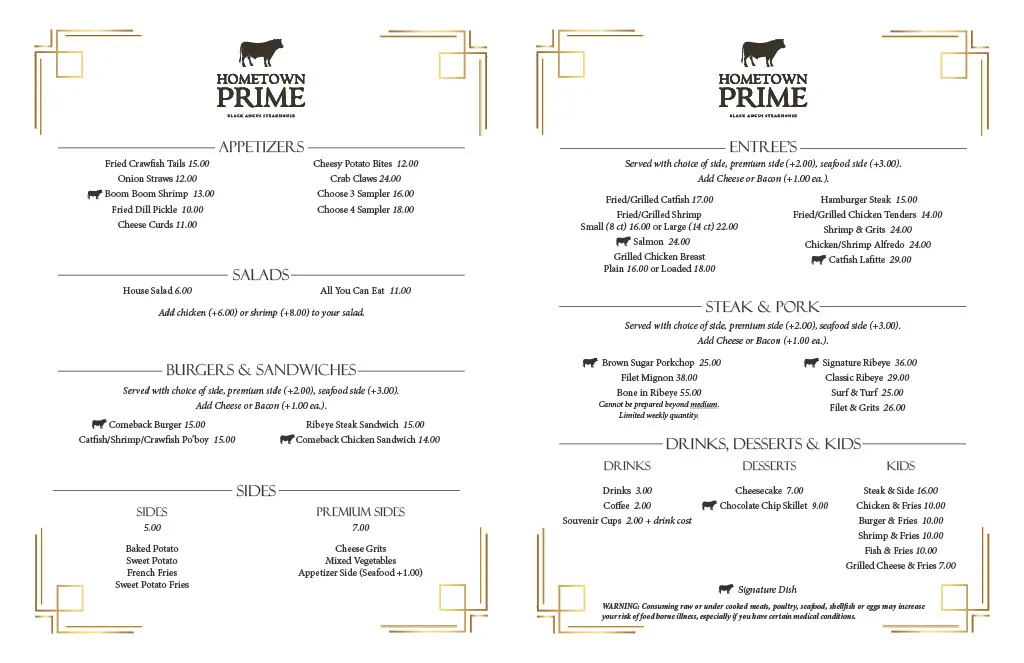 Menu_Hometown Prime_Walnut Grove, MS_image_old_2