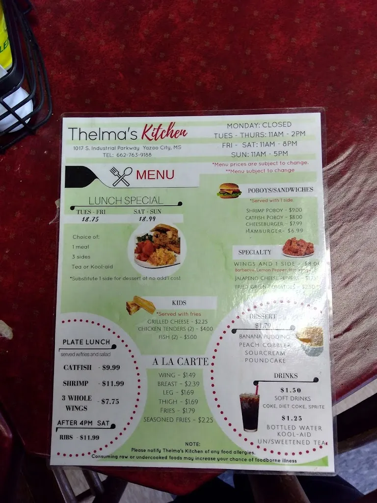Menu_Thelma's Kitchen_Yazoo City, MS_image_old_1