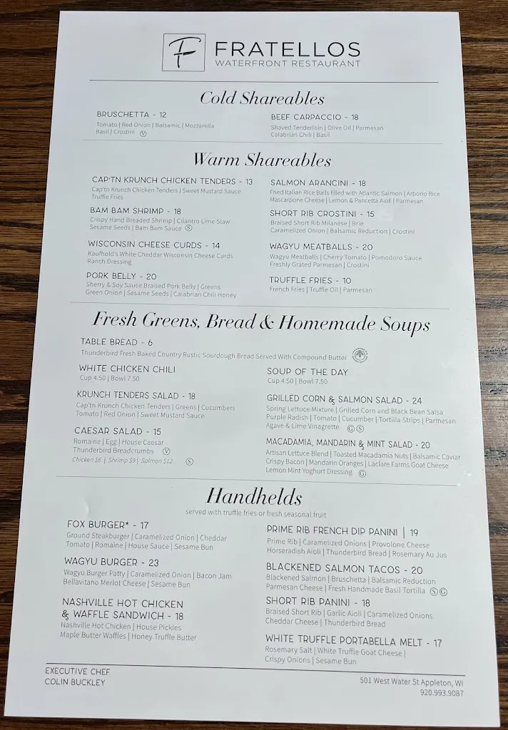 Menu_Fratellos Riverfront Restaurant_Appleton, WI_image_old_1
