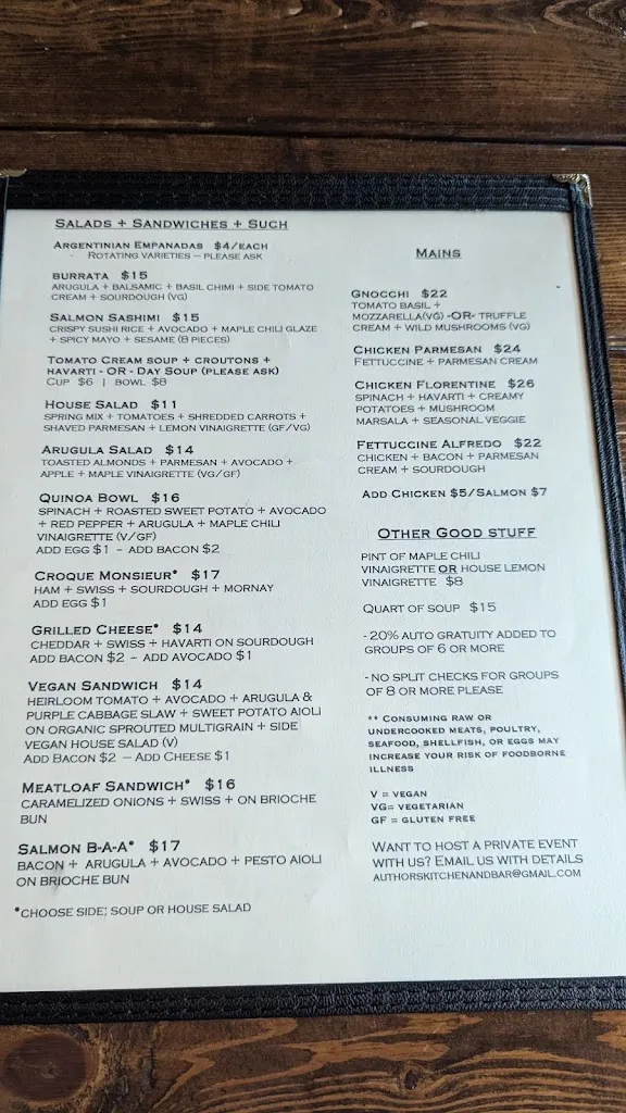 Menu_Author's Kitchen and Bar_Appleton, WI_image_old_2