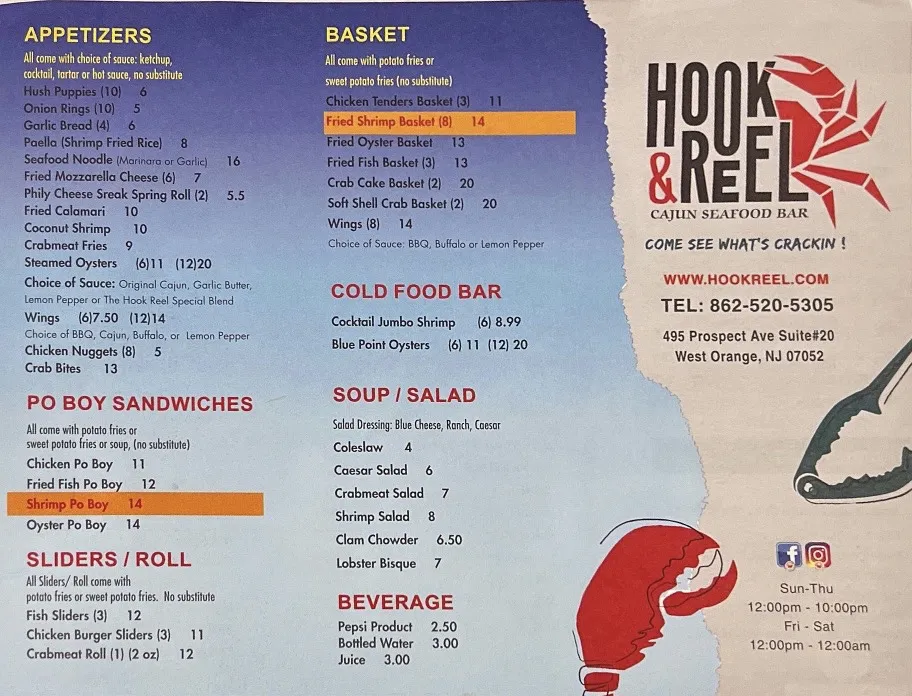 Menu_Hook & Reel Cajun Seafood & Bar_West Orange, NJ_image_old_2
