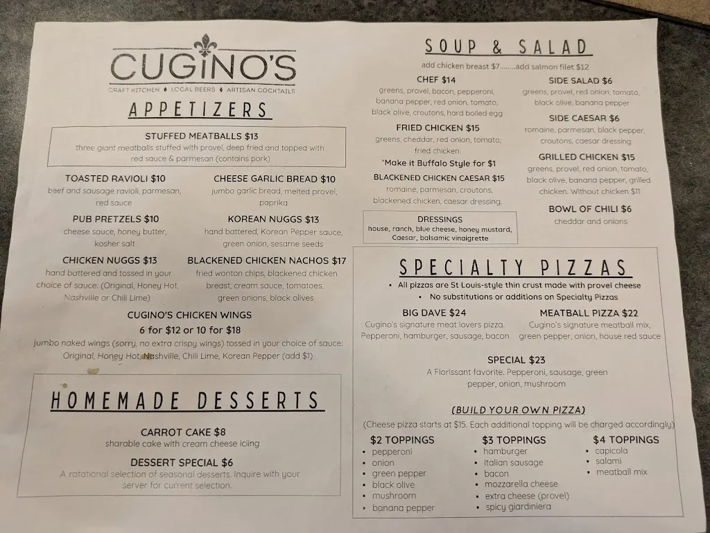 Menu_Cugino's_Florissant, MO_image_old_2