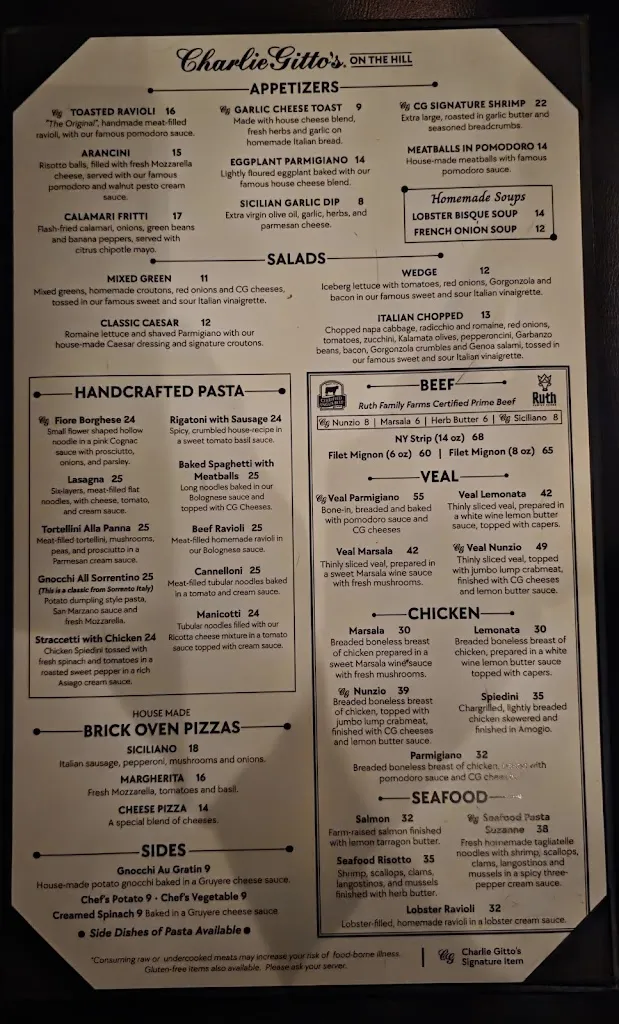 Menu_Charlie Gitto's On the Hill_St. Louis, MO_image_old_1