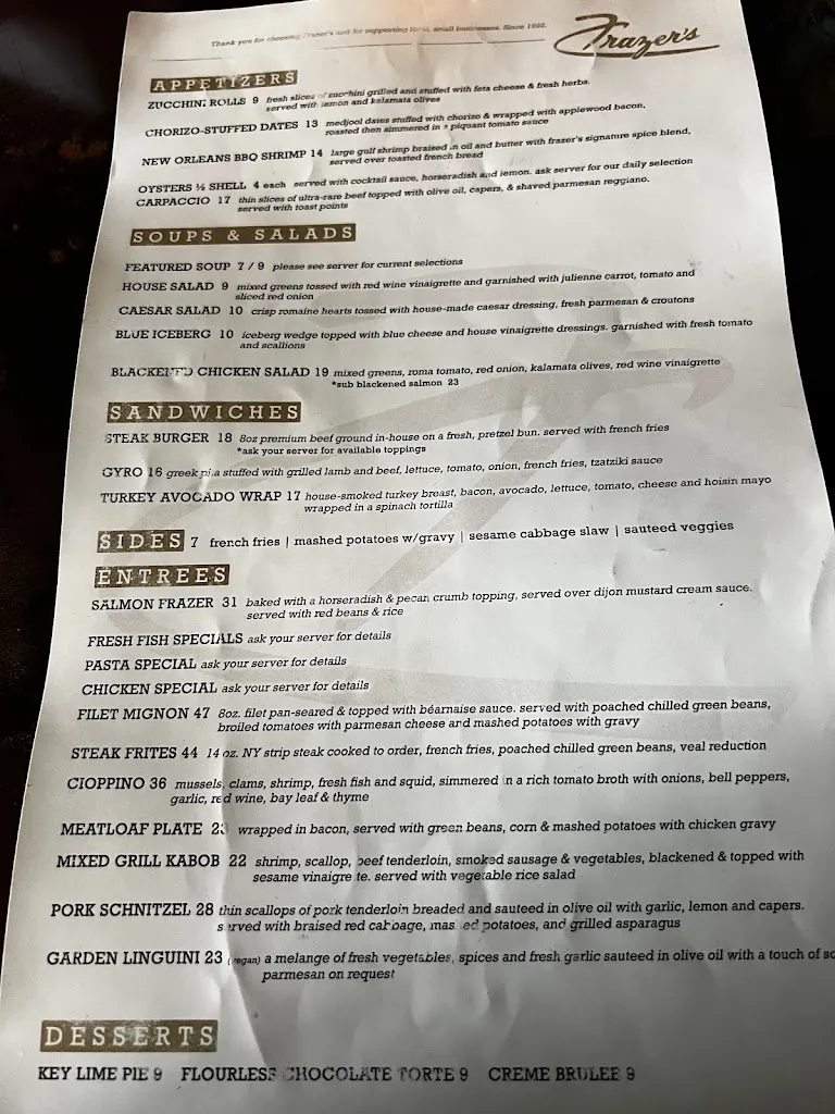 Menu_Frazer's Restaurant & Lounge_St. Louis, MO_image_old_2