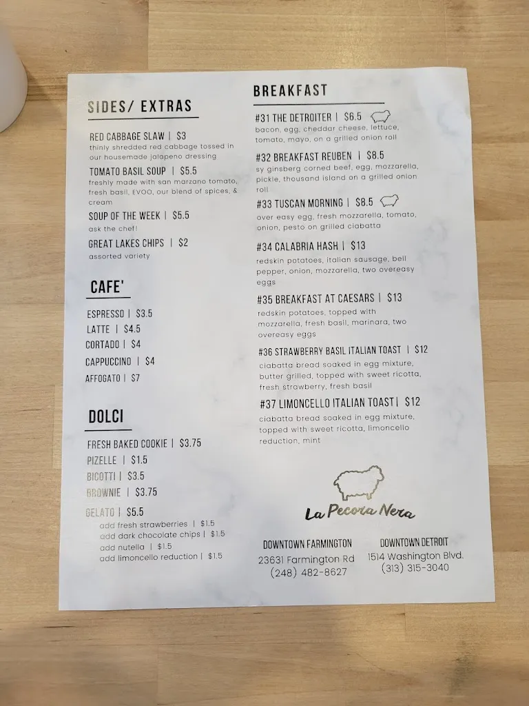 Menu_La Pecora Nera_Farmington, MI_image_old_3