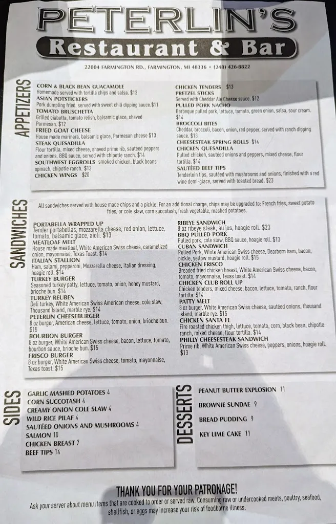 Menu_Peterlins_Farmington, MI_image_old_3