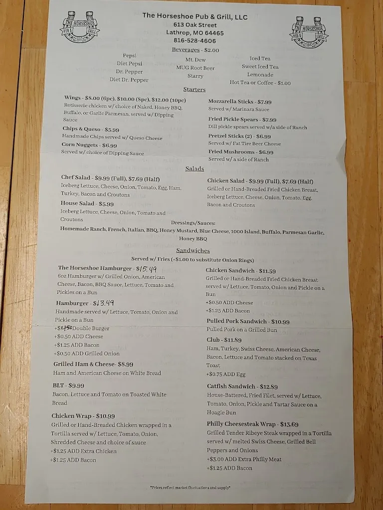Menu_The Horseshoe Pub & Grill_Lathrop, MO_image_old_2