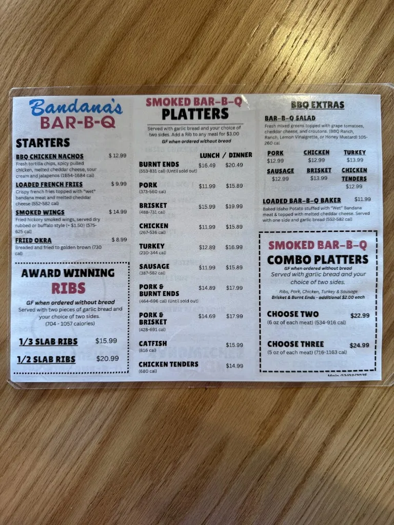 Menu_Bandana's Bar-B-Q St Ann, MO_St Ann, MO_image_old_2