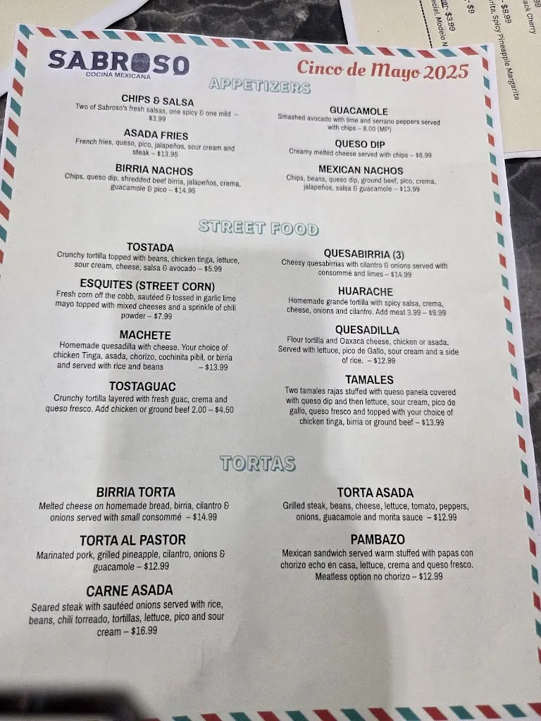 Menu_Sabroso Cocina Mexicana_St Ann, MO_image_old_1