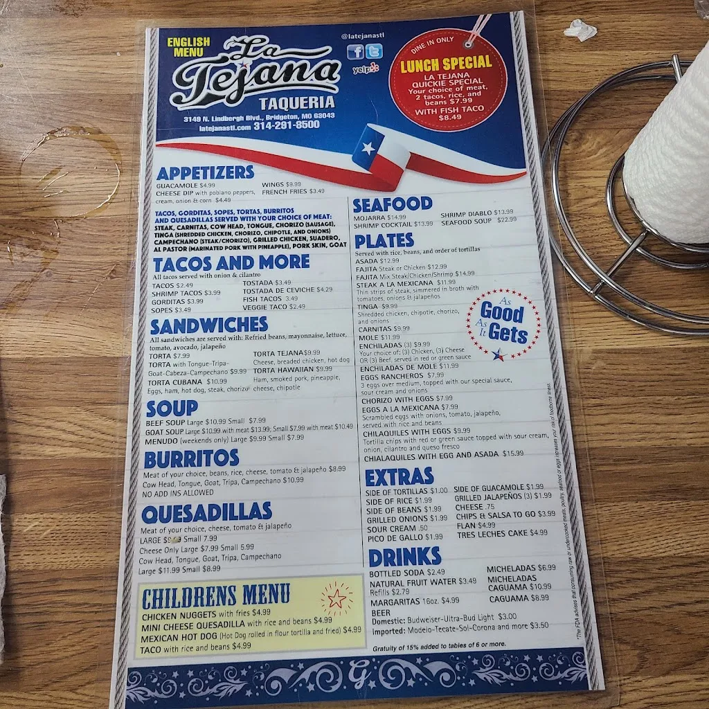 Menu_La Tejana Taqueria_St Ann, MO_image_old_2