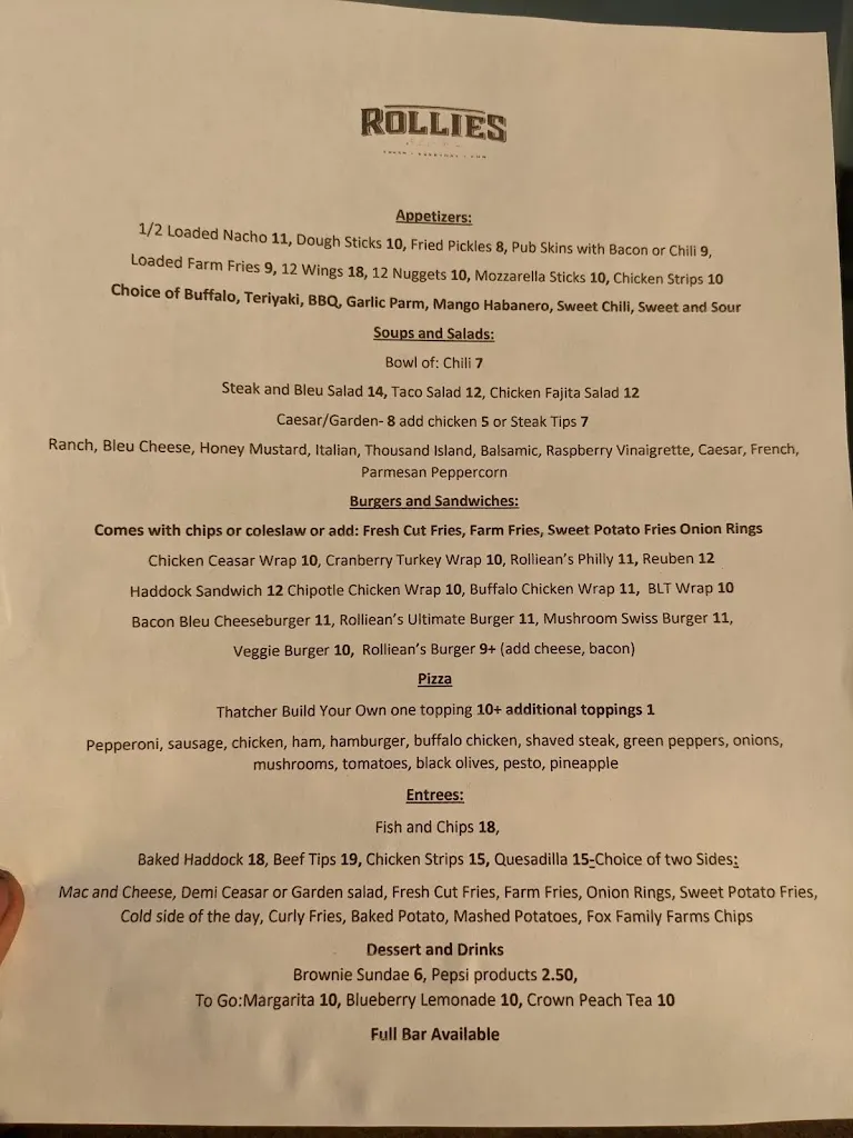 Menu_Rollie's Bar and Grill_Belfast, ME_image_old_2