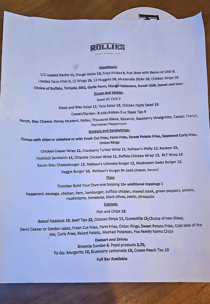 Menu_Rollie's Bar and Grill_Belfast, ME_image_old_3