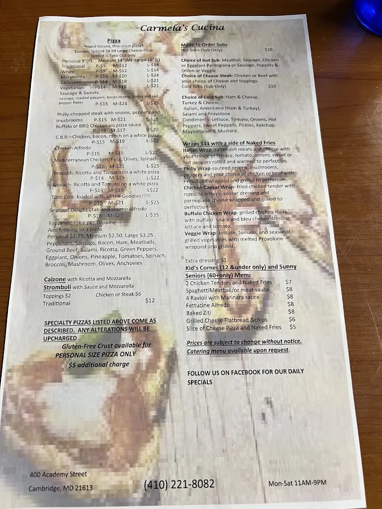 Menu_Carmela's Cucina_Cambridge, MD_image_old_1
