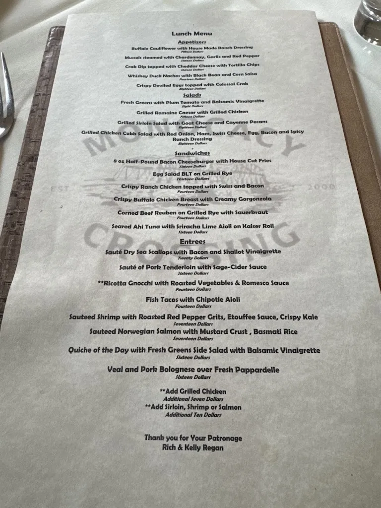 Menu_Monocacy Crossing Restaurant_Frederick, MD_image_old_1