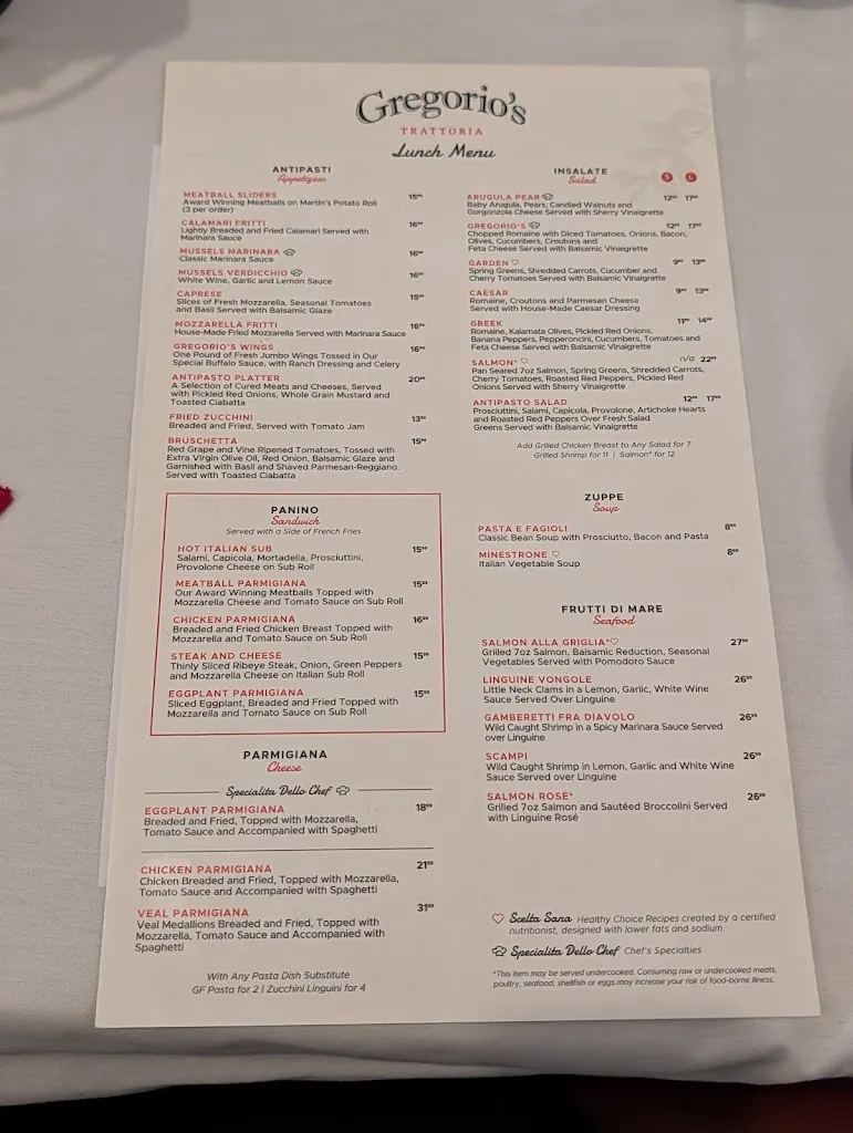 Menu_Gregorio's Trattoria_Bethesda, MD_image_old_1