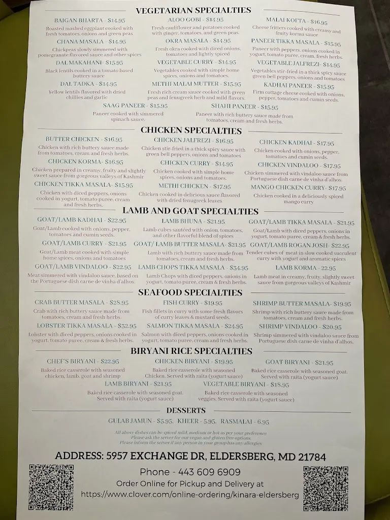 Menu_Kinara Indian Cuisine & Bar_Eldersburg, MD_image_old_2