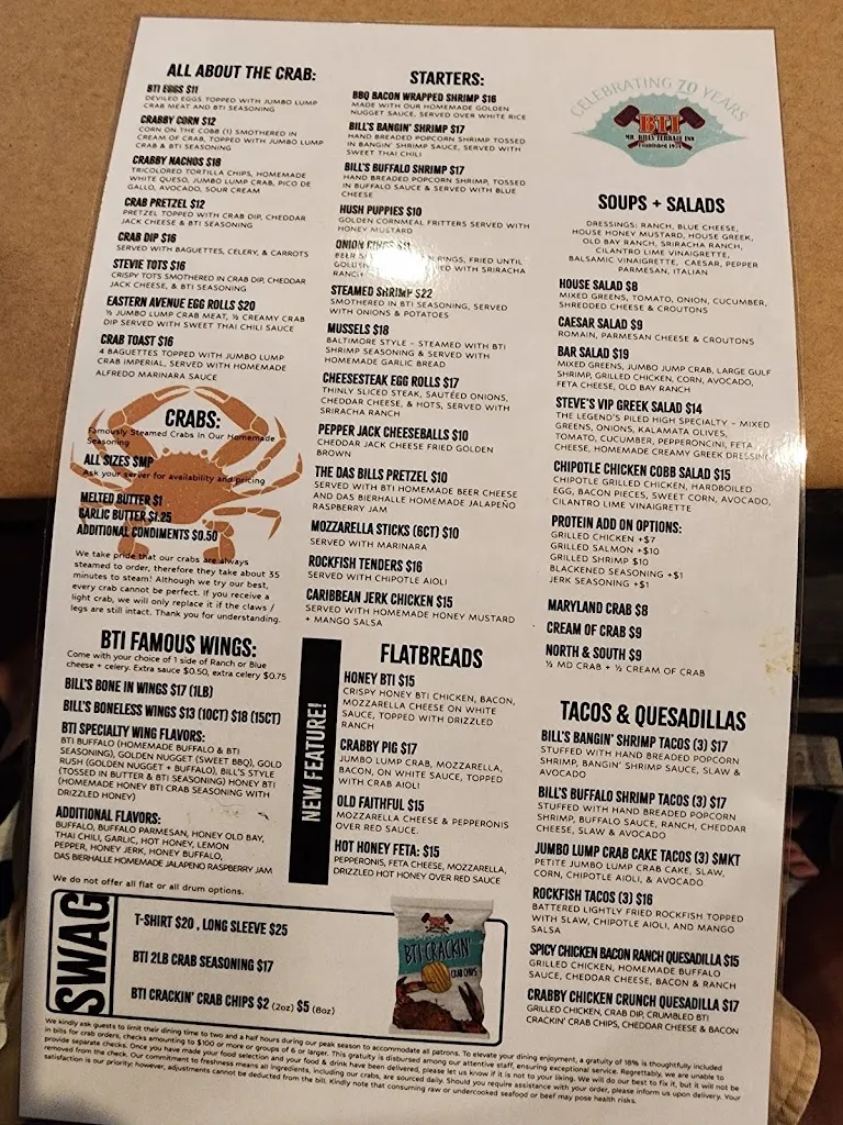 Menu_Mr. Bill's Terrace Inn Crab House_Essex, MD_image_old_1