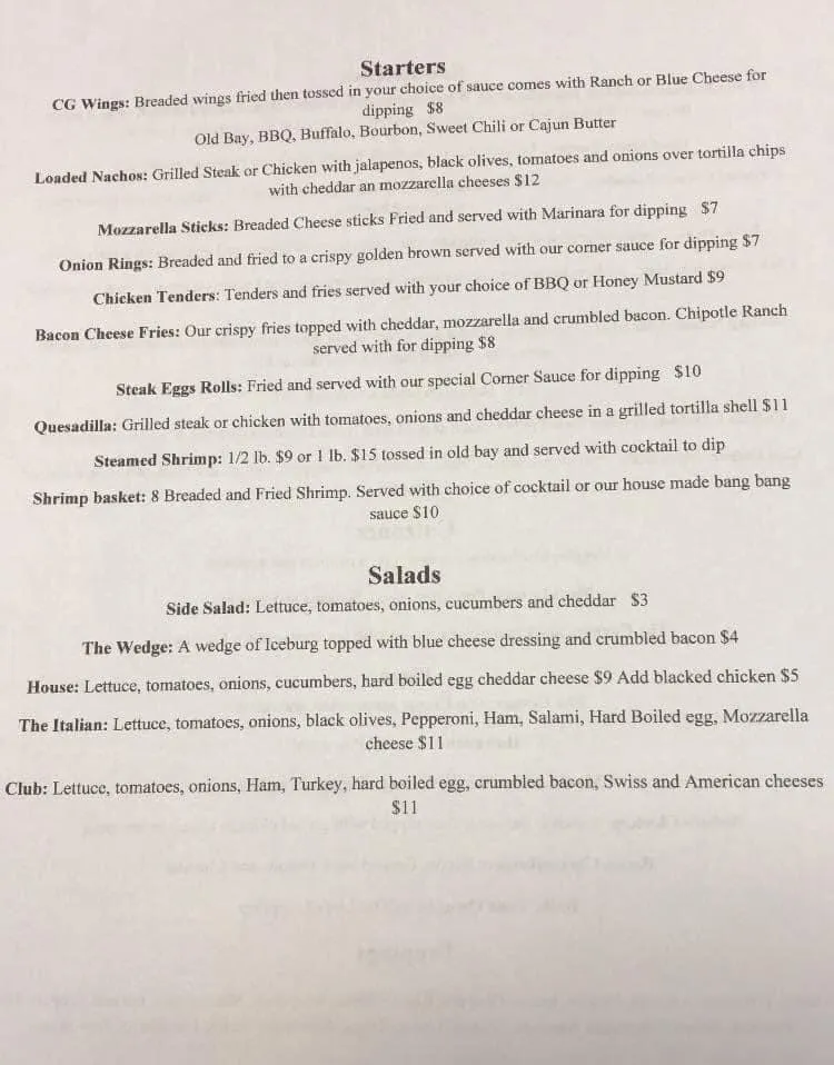 Menu_The Corner Grill_Shady Side, MD_image_old_2