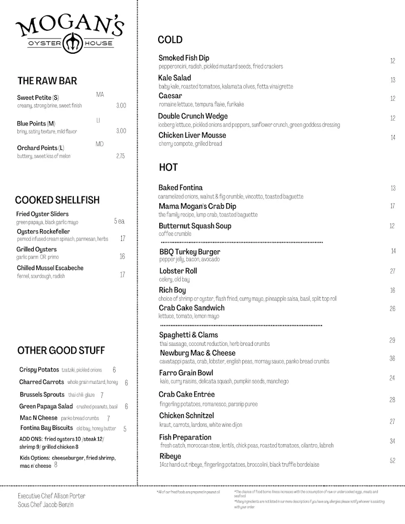 Menu_Mogan's Oyster House_Salisbury, MD_image_old_3