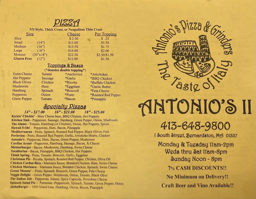 Menu_Antonio's II Pizza & Grinders_Bernardston, MA_image_old_3