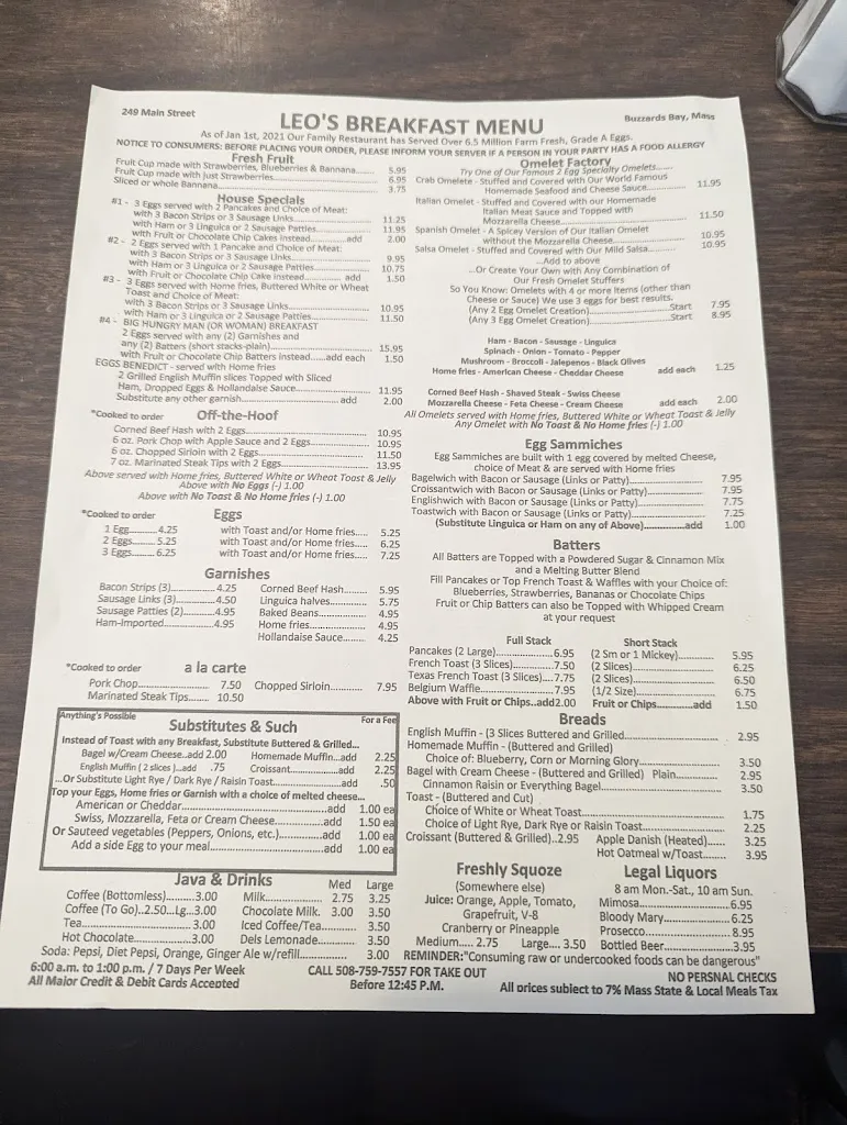 Menu_Leo's Breakfast Restaurant_Buzzards Bay, MA_image_old_1