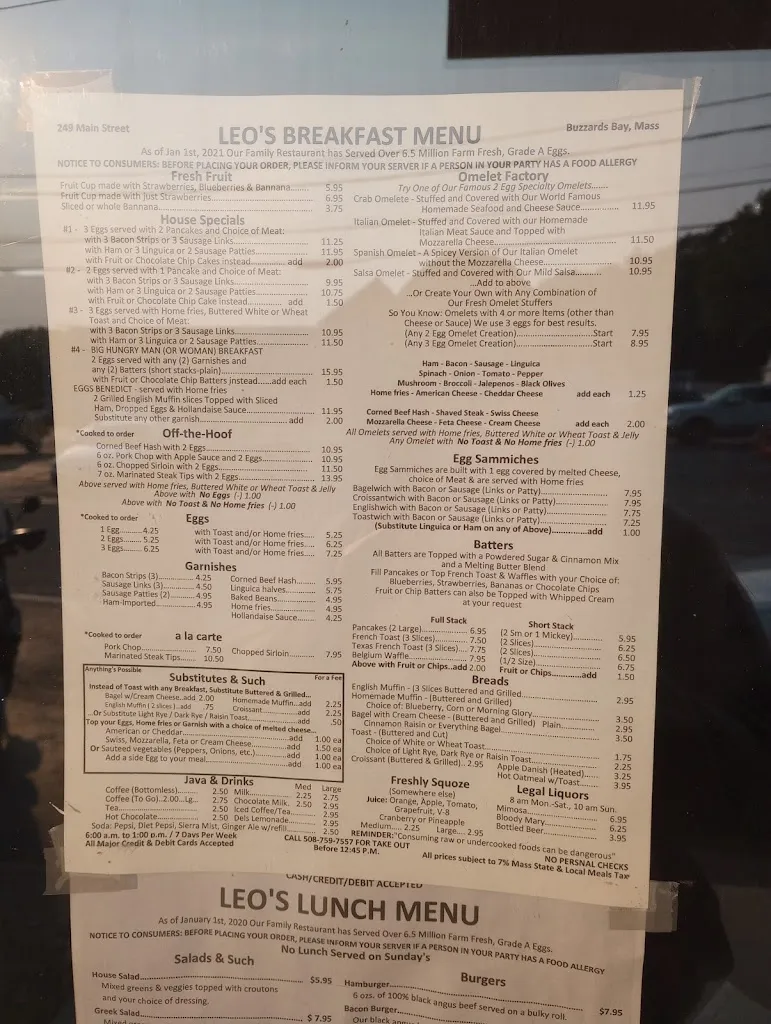 Menu_Leo's Breakfast Restaurant_Buzzards Bay, MA_image_old_2