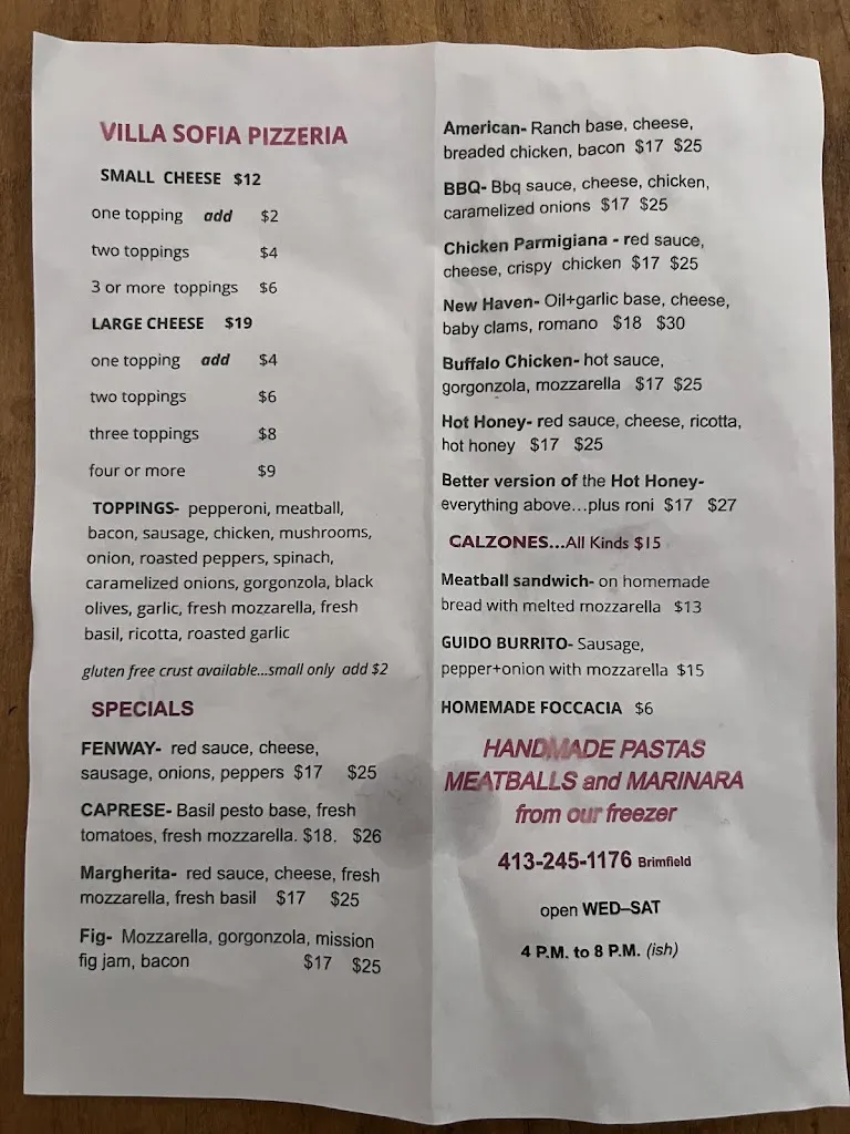Menu_Villa Sofia_Brimfield, MA_image_old_2