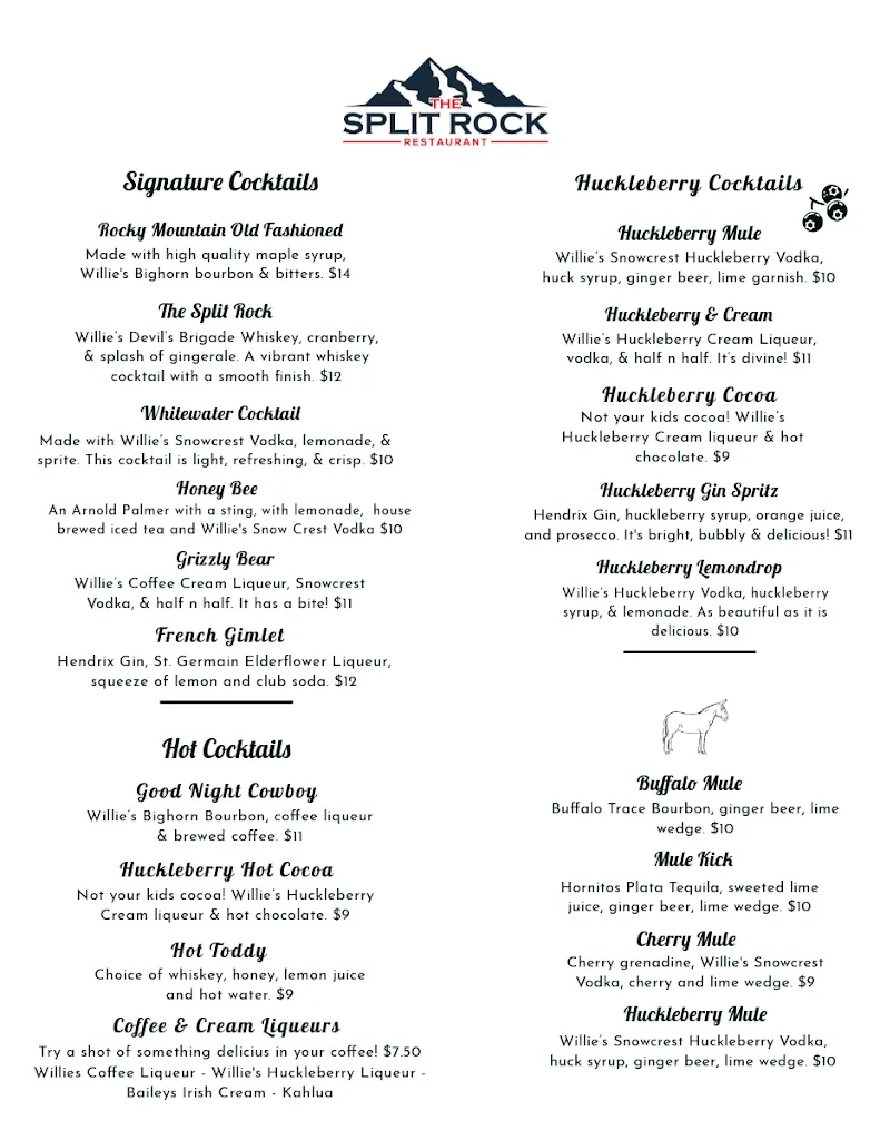 Menu_Split Rock Restaurant_Bigfork, MT_image_old_2