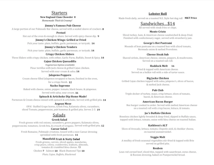 Menu_Jimmy's Pub & Restaurant_Mansfield, MA_image_old_3
