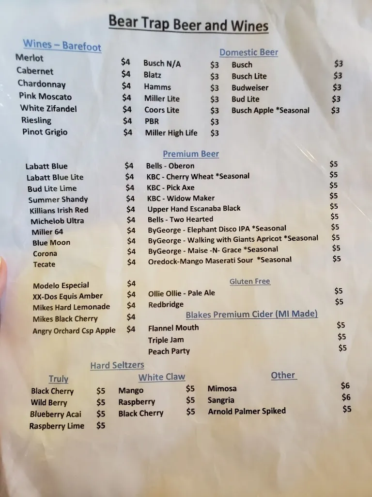 Menu_Bear Trap Inn_Shingleton, MI_image_old_3