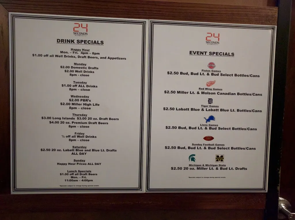 Menu_24 Seconds Bar & Grill_Berkley, MI_image_old_1