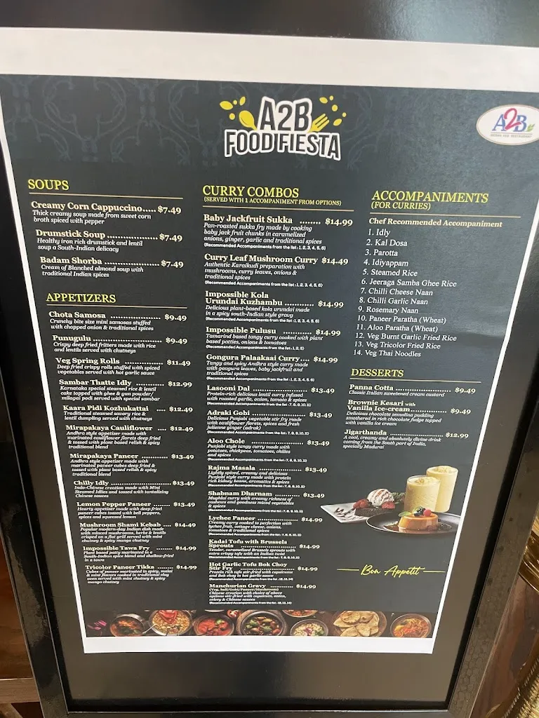 Menu_A2B Indian Veg Restaurant - South Plainfield_South Plainfield, NJ_image_old_2