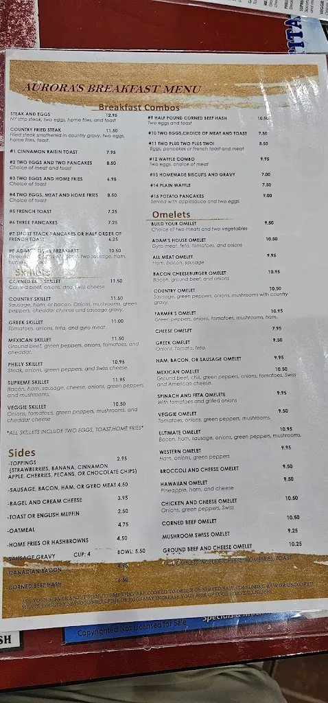 Menu_Aurora's Family Restaurant_Clinton Township, MI_image_old_1
