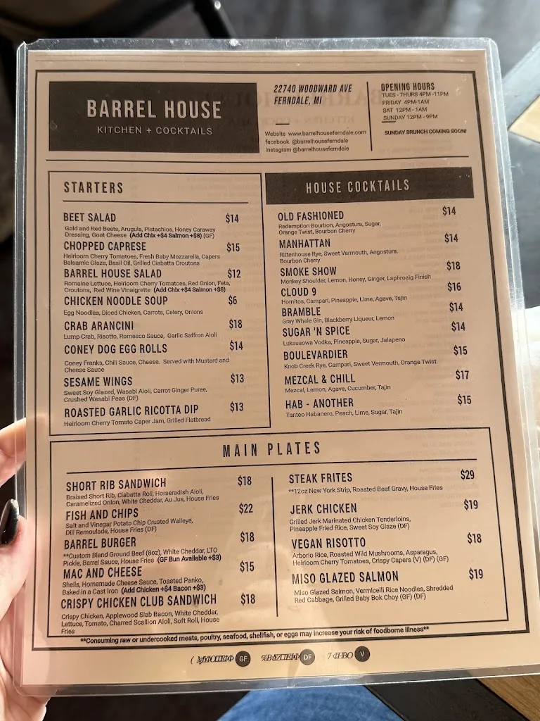 Menu_BARREL HOUSE_Ferndale, MI_image_old_2