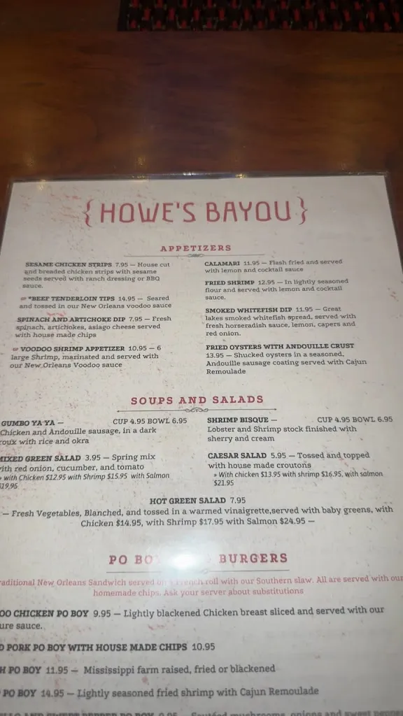 Menu_Howe's Bayou_Ferndale, MI_image_old_2